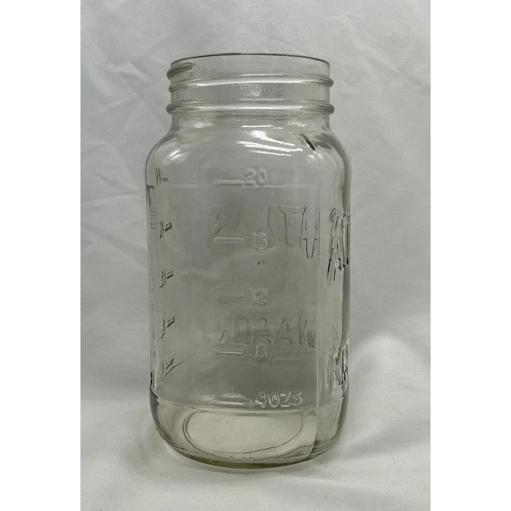 Vintage‎ Atlas Mason Jar No Lid Hazel Atlas 20 Oz Marking on Bottom 4 Clear